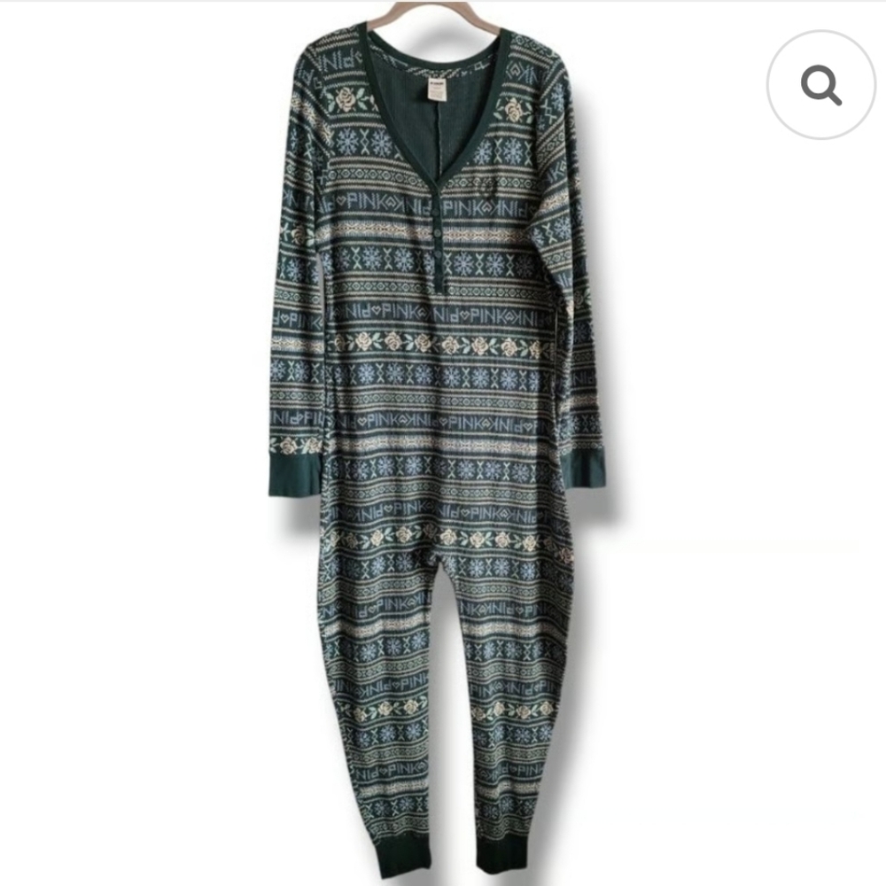 25. Victorias Secret/Pink Green and White Onsie Pajamas NWT - Picture 3 of 3